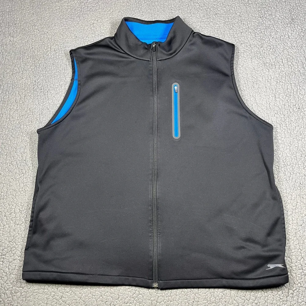 Slazenger Golf Vest Black Blue Fleece Lined Mens Full Zip Size 2XL